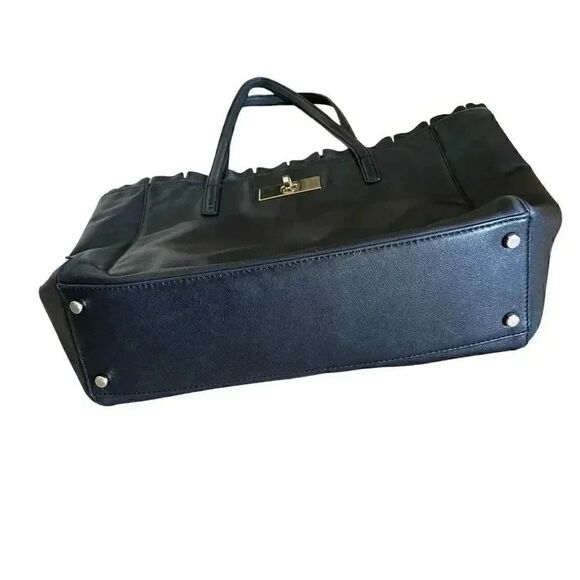 Kate Spade New York Logo Black Leather Tote Double Handles Shoulder Bag Ruffle - Picture 8 of 16